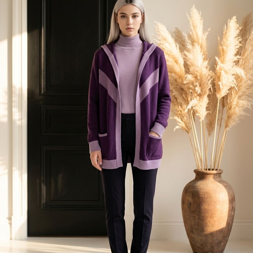 Chic Purple Hooded Cardigan
